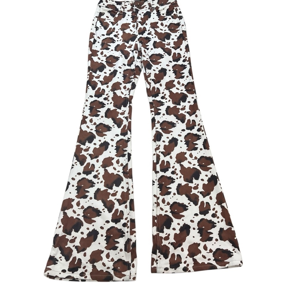 Grace In LA‎ Faux Suede Cow Steer Print Flare Leg Jeans Size 27 Western Rodeo